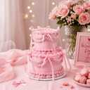 Novabright 2 Tiers 4'' 6'' Pink Bow Fake Cake Coquettish Fake Birthday Cake Decor Artificial Wedding Dessert Props Artificial Round Dessert for Display Photography Props Women Birthday Wedding Gift