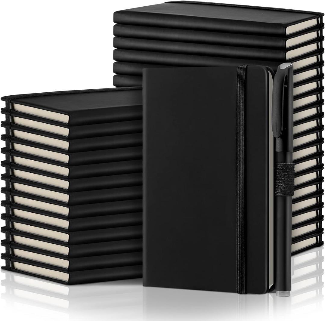 Laumoi 36 Sets Pocket Notebook Journals with Pens A6 Cute Small Journal Notebook Ruled Lined Mini Notepad Hardcover Executive Notebooks Set with Pen Holder for School Office, 3.7 x 5.7 Inch (Black)