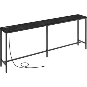 Console Table with Power Outlet, 78.7" Narrow Sofa Table, 11.8" Wide Industrial Entryway Table with USB Ports, Behind Couch for Entryway, Hallway, Foyer, Living Room, Black CTBK320E01 (78.7"L x 11.8"W x 31.7"H, Black)