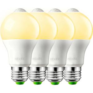 HEKEE Motion Sensor LED Light Bulb 9W A19 PIR Built-in IR 60W Equivalent Bright 810 Lumens E26 Base Warm White Bulbs (4 Packs)