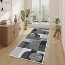 Grey Geometric 2x6 Runner Rug for Hallway Kitchen Bedroom Black White Machine Washable Rug Non Slip Low Pile Gray Minimalist Line Runner Rugs Long Floor Mat Carpet for Bathroom Laundry