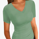 LOLONG T Shirts for Women Short/Long Sleeve V Neck Casual Ribbed Slim Fitted Tops Green, L