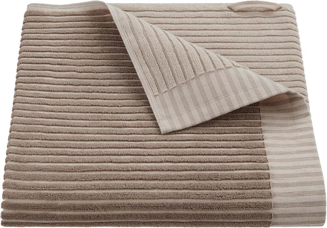 Martex Restore Sculpted Stripe Bath Towel – Soft, Absorbent, Moisture-Wicking and Quick to Dry – Lightweight for Everyday Use – Comfortable Feel with Convenient Loop for Hanging – 30" x 56" – Tan