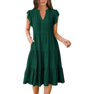 ANRABESS Womens Summer Dress Ruffle Sleeve V Neck Midi Dresses Fashion Casual Fit Flowy Tiered Boho Beach Vacation Sundress (XX-Large, Deep Green) ANRABESS Womens Summer Dress Ruffle Sleeve V Neck Midi Dresses Fashion Casual Fit Flowy Tiered Boho Beach Vacation Sundress (XX-Large, Deep Green)