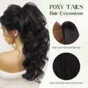 Ponytail Extension, 20 Inch Claw Clip Ponytail Extension Human Hair Long Straight Jaw Clip in Real Hair Pony Tails Hairpieces for Women Natural Black