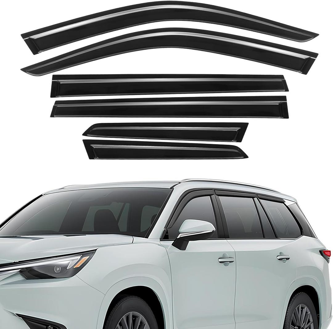Rain Guard Fit for Lexus TX 2024 2025 2026, Tape-on Extra Durable Side Shatterproof Sun Window Deflectors 2024-2026 Lexus Window Visor Deflectors Rain Guard Black 6 PCS