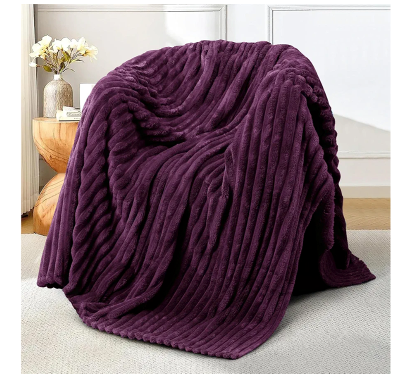 Fleece Blanket Queen Size 90" x 100" - 400GSM Oversized Soft Throw Blanket, Lightweight with Stripes Design Winter Blanket for Bed Sofa Couch plus 4 Pillow Cases