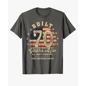 Built 70 Years Ago Funny 70th Birthday USA Flag T-Shirt, XL