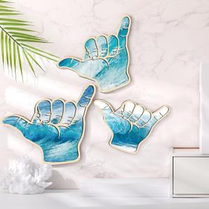 RattanView 3 Pcs Shaka Wooden Wall Sign Hang Loose Sign Surfer Hand Symbol Hand Shape Finger Hawaii Aloha Surf Wall Decor for Home Living Room Kitchen Bathroom Bedroom Nursery Room Decor