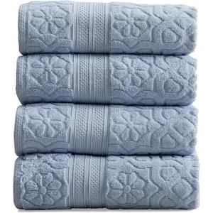 Springtree Home 100% Cotton Bath Towel Set of 4 | Floral Textured Design | Super Soft & Absorbent with Quick-Dry Fibers | 4 Bath Towels | Oeko-TEX Standard 100 Cotton | Maplewood Collection