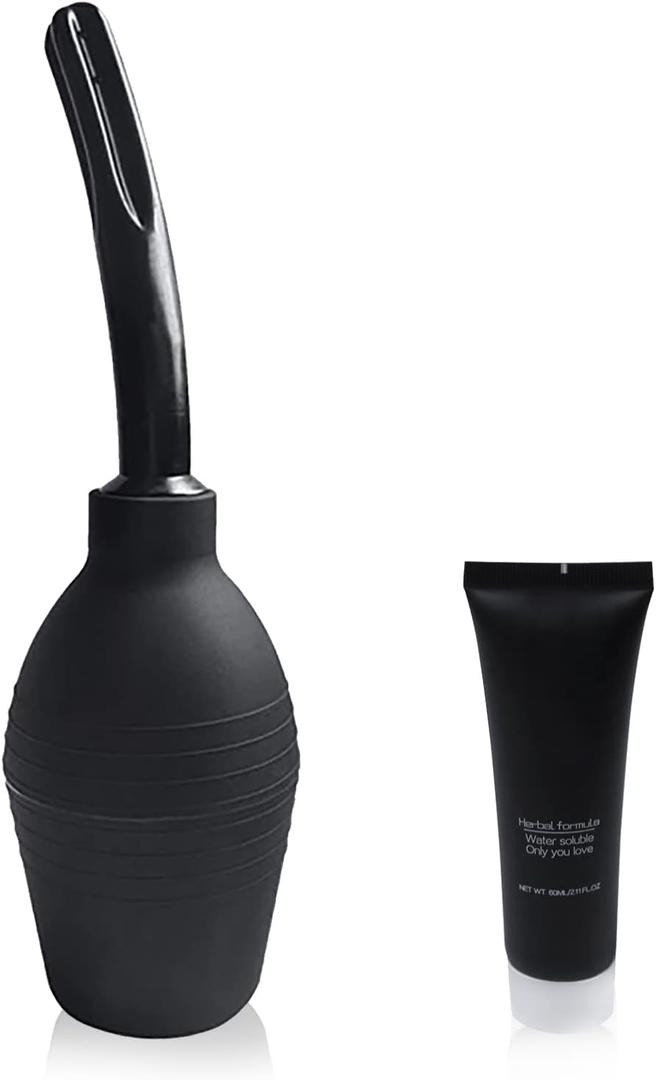 Abyclean Anal Douche Enema Bulb Kit with Lube Vaginal Douche Enema Cleaner for Womens or Mans Health (310ml Black)
