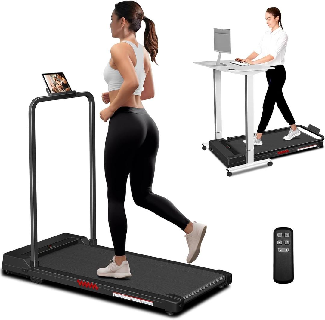 Under Desk Treadmill, 3.0HP Walking Pad with Handle Bar, Foldable Treadmills for Home Office, Running Machine with LED Display & Remote Control, Jogging Machine for Small Spaces