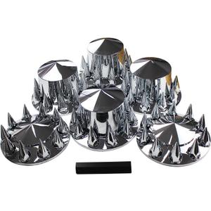 ABS Chrome Plastic Complete Axle Cover Kits with 33mm Thread-on Nut Covers for Semi Trucks in Sets (Spiked), 33 millimeters