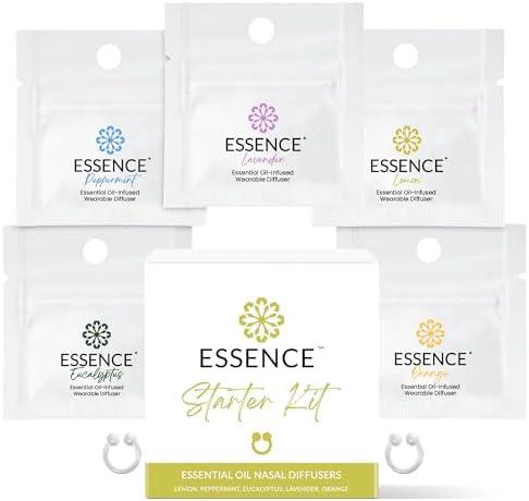 Essence Nasal Diffuser Starter Kit – Essential Oil Silicone Nose Ring Inhalers for Beginners – Wearable Aromatherapy Bundle for Relaxation, Energy & Breathing Support