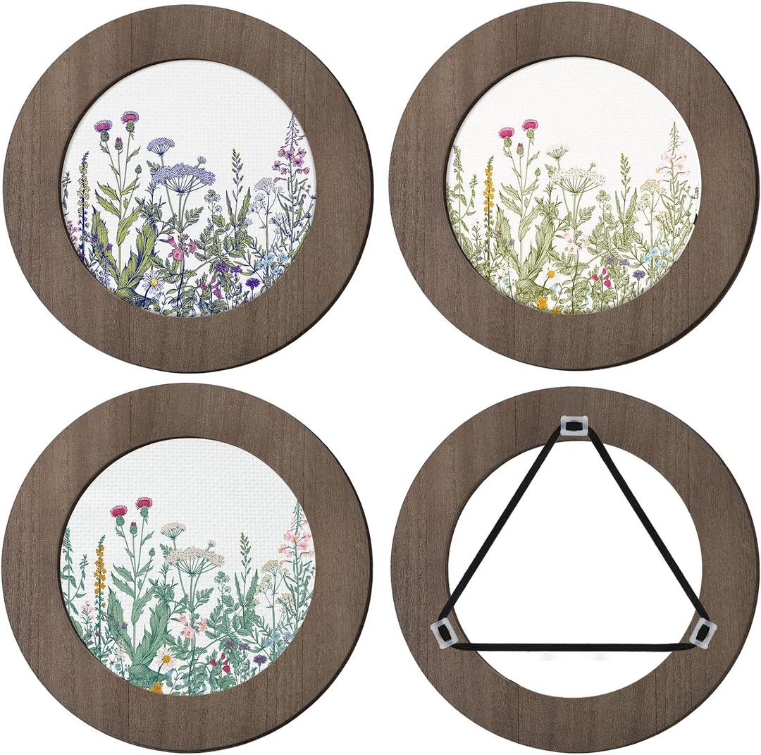 Weysat 4 Pcs 6 Inch Wood Embroidery Hoop Frame Round Wooden Embroidery Wood Display Frame Circle for Finished Cross Stitch Hoop DIY Art Craft Sewing Ornaments