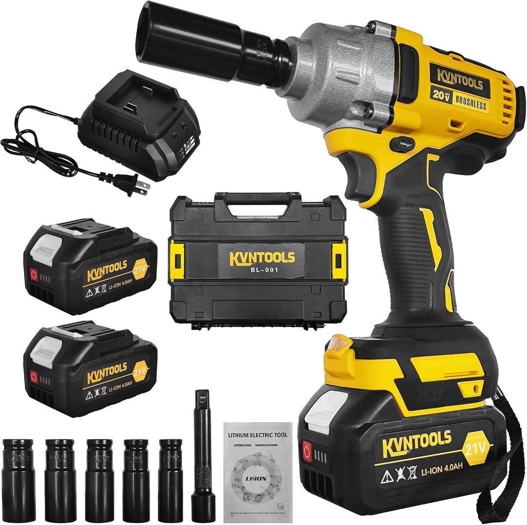 Power Impact Wrenches,Cordless Impact Wrench 1/2 Inch,Power Impact Gun Kit With1000N.m,High Torque Electric Impact Driver for Car RV Tire,Electric Impact Driver with 2 * 4.0Ah Battery