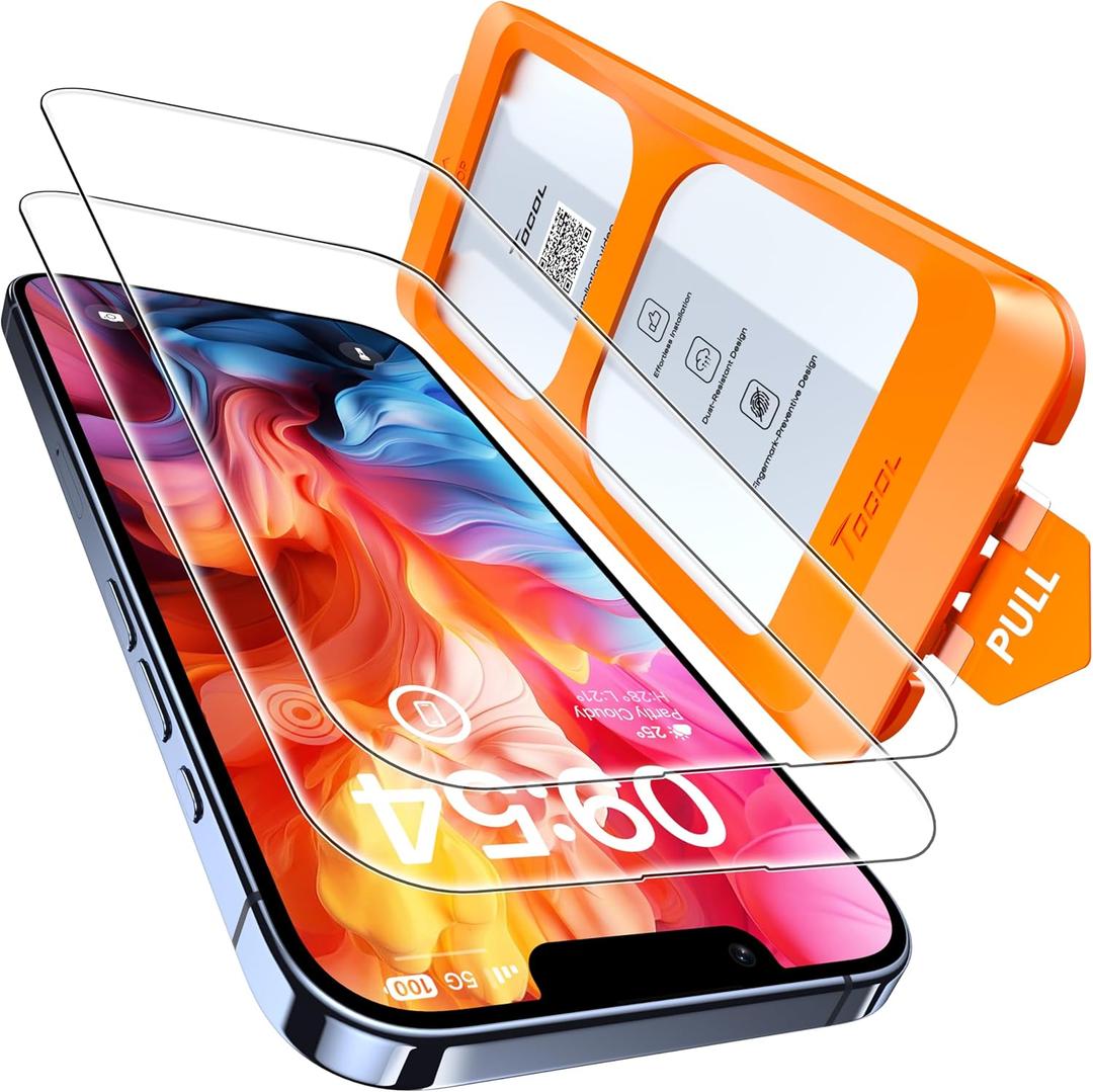 TOCOL for iPhone 13 Pro Screen Protector Military Grade Shatterproof HD Tempered Glass Full Coverage Anti-Fingerprint Easy Installation Case Friendly 2 Pack