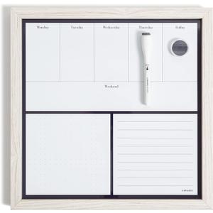 U Brands Rustic Weekly Dry Erase Board with White Wooden Frame, Office Supplies, 14 x 14