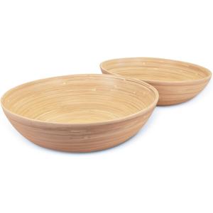 LEXA 12" Handmade Bamboo Salad Bowl 130 oz Large Wooden Fruit Bowl for Kitchen Counter, Natural Bamboo, Pack of 2