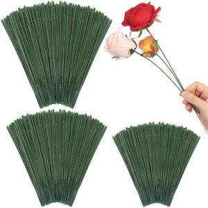 Suncalla 300pcs Artificial Flower Stems, 6.7in8in10in Plastic Green Floral Wire Stems for Artificial Flower Making, DIY Crafts Bouquet Stem Arrangements Decor Supplies