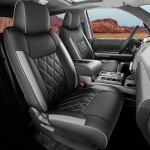 Seat Covers for Toyota Tundra, Custom Fit 2014-2021 Toyota Tundra Crewmax Double Cab SR5 Limited Platinum TRD Pro 1794 Edition with Waterproof Faux Leather (Full set, BlackGrey)