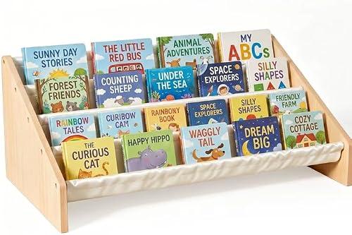 KiddoCood Wood Kids Bookshelf & Book Display Organizer, 28.7" L, White | 4-Tier Front-Facing Montessori Toddler Bookshelf for Kids Rooms, BPA-Free & Zero Glue, CPC Certified Baby Bookshelf