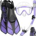 Ubekezele Snorkeling Gear for Adults Men Women, 4 in 1 Snorkel Set with Panoramic View Diving Mask Anti-Fog Anti-Leak, Dry Top Snorkel, Fins and Travel Bag for Swimming, Snorkeling and Travel Diving, Size: ML/XL
