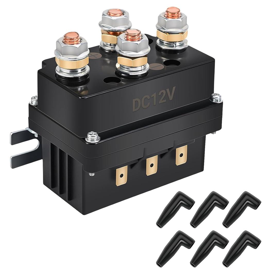 KanSmart Winch Solenoid Relay Contactor 12V 500A Winch Relay Thumb Truck for 8000-15000lbs ATV UTV Boat 4x4 Vehicles Winch Replacement with 6 Protecting Caps