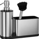 ODesign Kitchen Soap Dispenser Set - 3 in 1, Stainless Steel Dish Soap Dispenser with Sponge Holder, Dish Brush & Brush Holder, Kitchen Sink Caddy Organizer for Countertop - Rustproof, Non-Slip