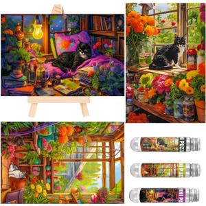 Small Jigsaw Puzzles for Adults 150 Pieces Vintage Cat Oil Painting Mini Jigsaw Puzzles Challenging 6 x 4 Inches, 3 Pcs,Mini Easel Included
