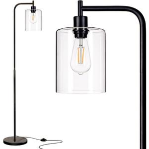 addlon Floor Lamps for Living Room Bright Lighting with Glass lampshade, Modern Bright Floor Lamp with LED Bulbs Industrial Standing lamp for beroom, Tall Pole Lamps Office - Black (Matte Black)
