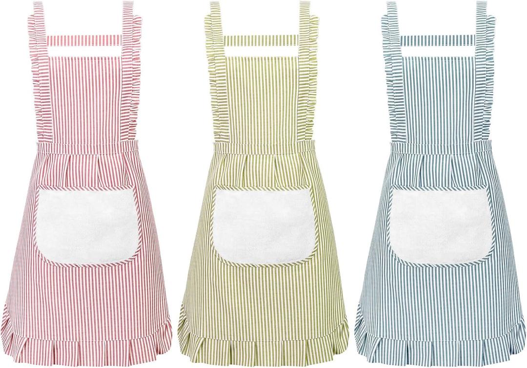 3 Pcs Aprons for Women with Pockets, Adjustable Kitchen Cooking Aprons Waterproof Bib Stripe Apron for Men Women Baking Cooking Gardening