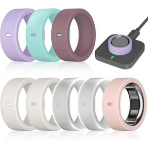 8 Pack Ring Cover Compatible with Oura Ring Gen 4/4 Ceramic, Oura Ring Gen 3 Horizon/Heritage, Support Charging with Cover on, Anti-Scratch Elastic Silicone Ring Protector for Men Women Working Out (2Star+2Clear+Pink+Lightpurple+Green+SmokeViolet)