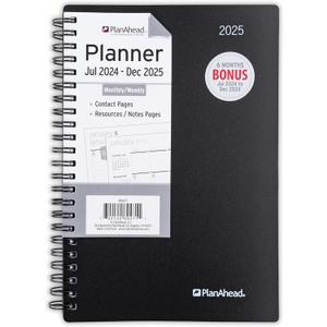 PlanAhead Planner - 8"x5.5" 18 Month Weekly & Monthly Academic Planner Notebook with Tabs - Spiral Calendar Agenda for School, Work & Office, Chosen Randomly, Aug 2024- July 2025 Black