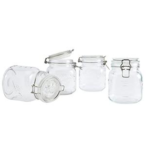 Mason Craft & More Airtight Kitchen Food Storage Clear Glass Clamp Jars, 2 Pack 1 Liter Clamp Preserve Jars