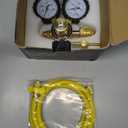 RX WELD Nitrogen Regulator with 0-1000 PSI CGA580 Inlet, Delivery Pressure Equipment Brass Inlet Outlet Connection Gauges with Refrigeration Hose