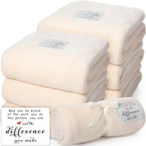 Moukeren 6 Pack Employee Appreciation Gifts Thank You Blankets Bulk, 50 x 60 Inch Fuzzy Cozy Blankets with Inspirational Quote, Soft Flannel Throws for Teachers Nurses Volunteers Team(Ivory)