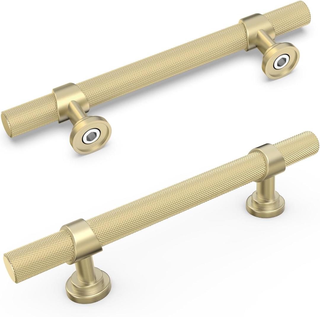 10 Pack 3-3/4 Inch Cabinet Pulls knurled Brushed Gold Kitchen Cabinet Handles Aluminum and Zinc Alloy Drawer Pulls Solid Cabinet Hardware (3-3/4'' Hole Center(96mm))