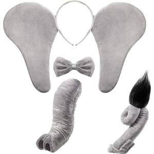 Lewtemi Elephant Costume Set Kids Elephant Ears Headband Nose Tail Bowtie for Children Cosplay Dress up Party