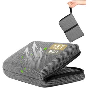 Airplane Seat Cushion Portable Travel Cushion for Comfort Foldable Stadium Pad with Breathable Fabric Seat Pad Perfect for Long Flights, Office, Bleacher, Camping (Standard Size - 15.7'', Dark Grey)