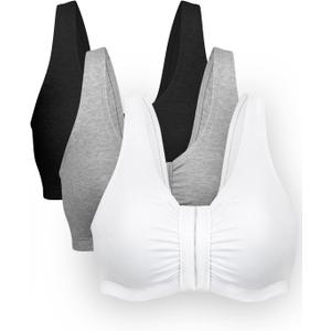 Bestform 5006014 Comfortable Unlined Wireless Cotton Stretch Sports Bra with Front Closure (36, Grey | Black | White)