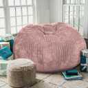 Classic Bean Bag Chair, with Faux Rabbit Fur Cover for Teens and Kids, Memory Foam Bean Bag Chairs, Ultra Soft Faux Fur Fabric, 2.5 feet Round Fluffy Bean Bag Sofa (Dusty Pink)