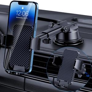 GUWEZ Phone Holders for Your Car [Military Grade Suction Ultra Strong Base] Cell Phone Car Holder 3 in 1 Dashboard/Windshield/Air Vent Hands-Free for iPhone Android