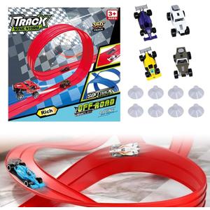DIY Racetrack Racing Toy, 2026 New Flexible Race Track for Kids, Rolls Up Portable DIY Ramp with Suction Cups and 1/64 Scale Diecast Cars Christmas Birthday Gifts for Kids Teen Girls Boys (Red)