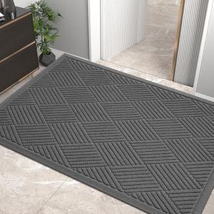 Sturdy Front Door Mat, Absorbent Muddy Dirt Resist Welcome Door Mats Outdoor Indoor, Stain and Fade Resistant, Non-Slip Rubber Backing Low Profile Doormat for Entryway, 4732, Charcoal (2'8" x 3'11" (Rectangular))