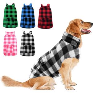 ASENKU Dog Winter Coat, Fleece Doggie Jacket Plaid Reversible Vest Waterproof Windproof Cold Weather Clothes for Small Medium Large Dogs (L, White)