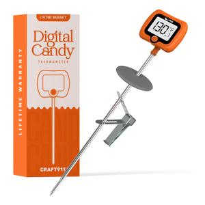 Digital Candy Thermometer with Pot Clip, 10" Long Stainless Steel Probe, Instant Read Kitchen Thermometer for Cooking, Baking, and Candy Making (Orange)