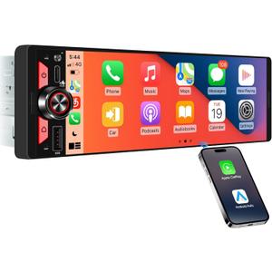 Single Din Car Stereo CarPlay - Wireless Android Auto Radio Receiver for Truck - 6.5 Inch Incell Touchscreen Bluetooth Dual Subwoofer 4.2-CHN Outputs PD3.0 Type-C Fast Charge USB SWC