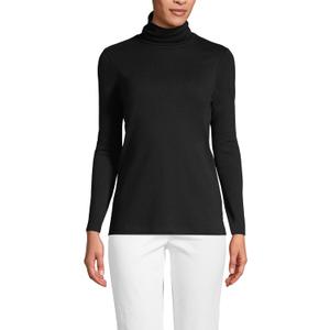 Lands' End Women's American-Grown Supima Cotton Fitted Long Sleeve Turtleneck (Medium, Black)