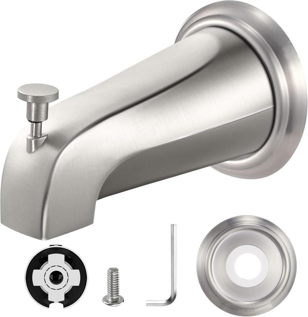 Tub Spout with Diverter, Slip-Fit Bathtub Faucet Replacement for 1/2" Copper Pipe, Includes Metal Cover Ring (Brushed Nickel)